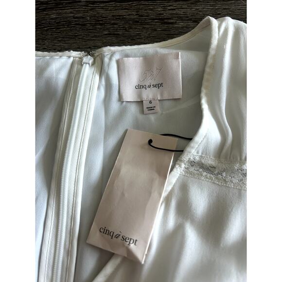 EUC Cinq à Sept Sanya Dress Ivory 100% Silk Tiered Mini Dress Size 6 Ruffle Lace - Picture 7 of 16